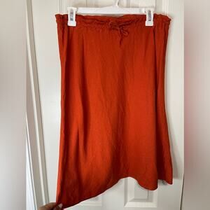 H&M Orange Linen Blend Knee Length Minimalist Pull On Elastic Waist Skirt 10